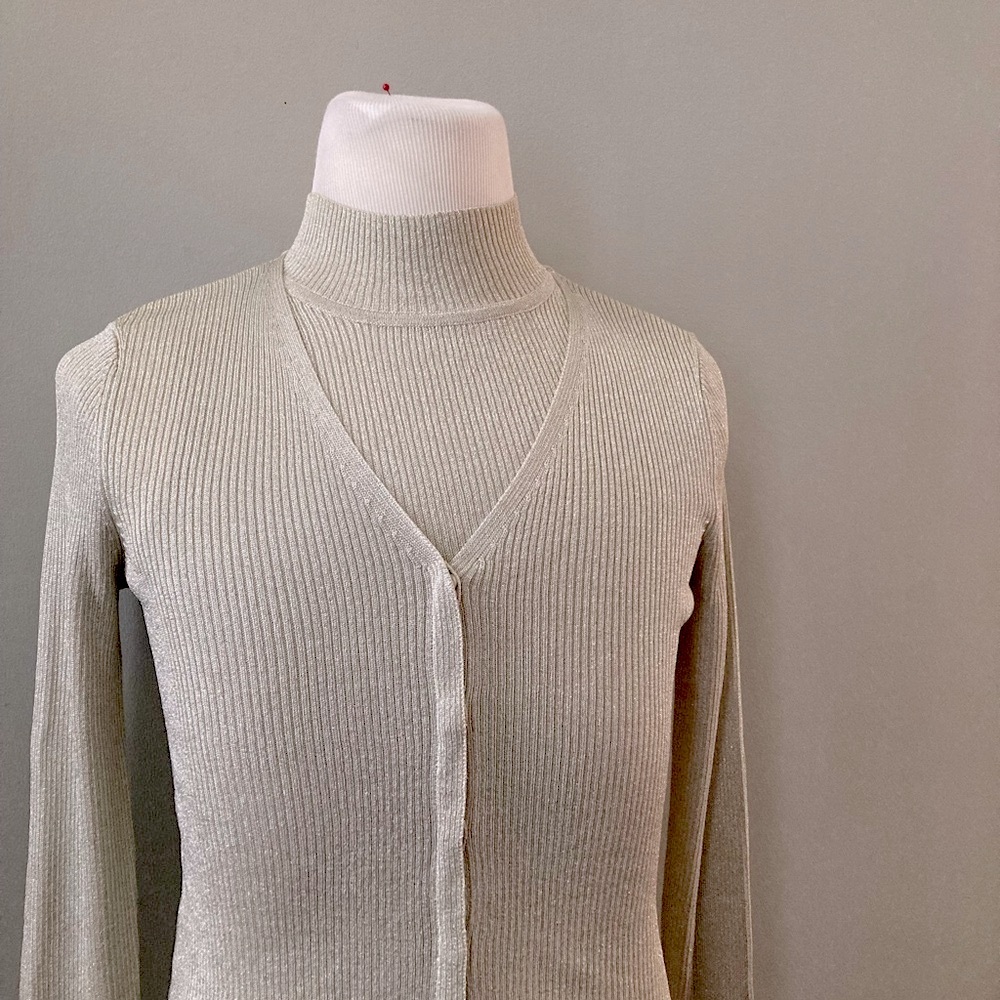 Anne Klein 2 piece golden lurex cardigan set